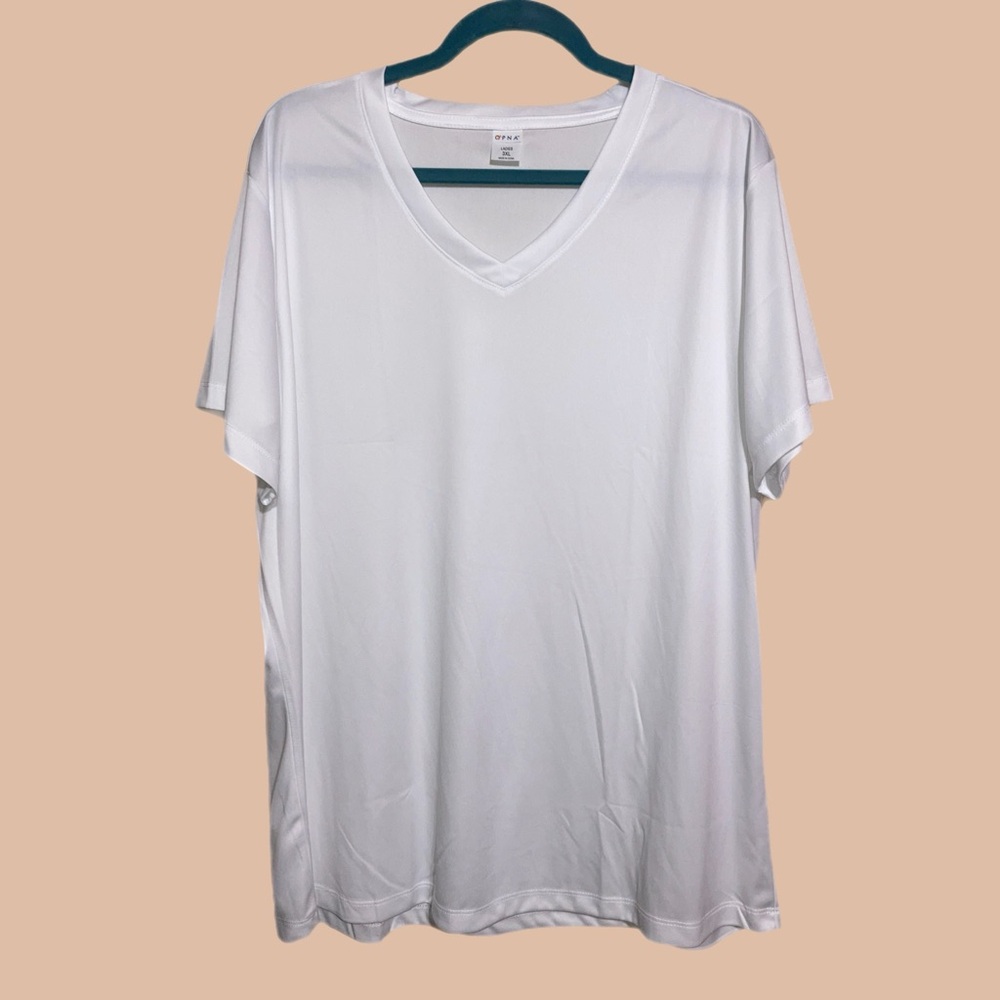 OPNA 3x White Vneck Poly Pullover Short Sleeve Tee Top Tshirt NWOT 11189